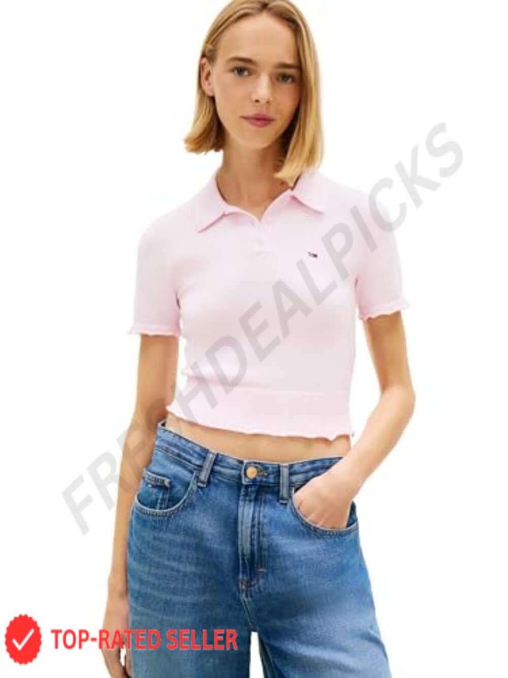 Women's Cropped Polo Short Sleeve Cotton Slim Fit Collared